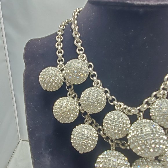 Neiman Marcus silver disco ball with rhinestones layered necklace - Picture 2 of 9